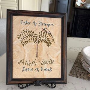 Wood Framed Embroidered Art with Tree Design
